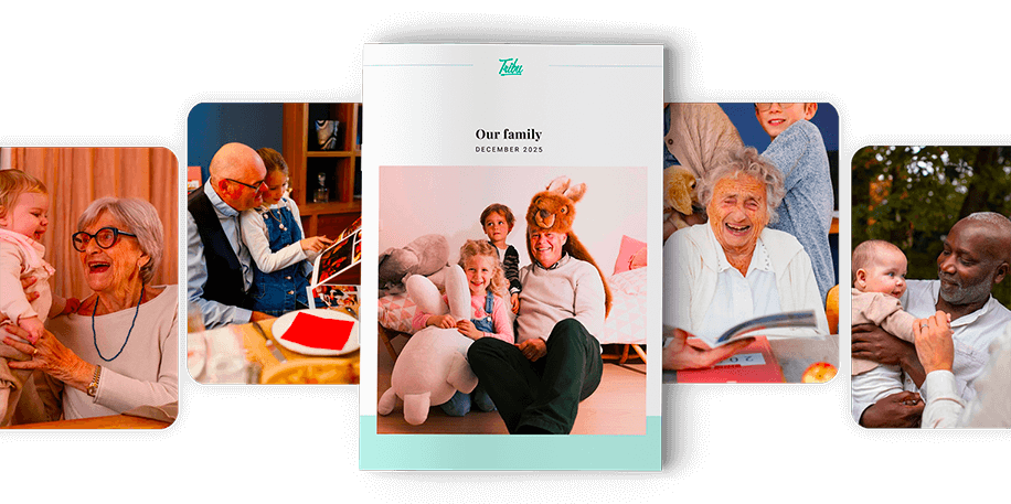 Grandparents discovering their Tribu journal – an emotional moment shared with the whole family