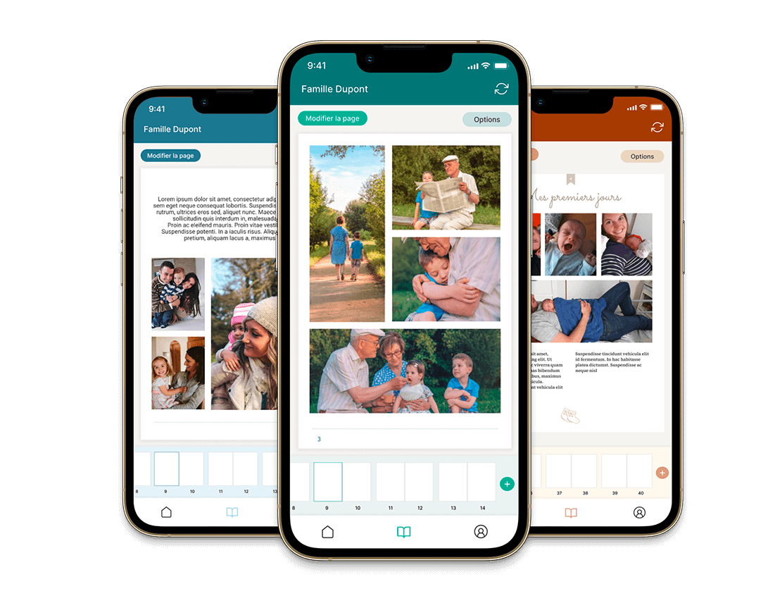 L'application Tribu sur smartphone — ajout de photos et messages par les membres de la famille