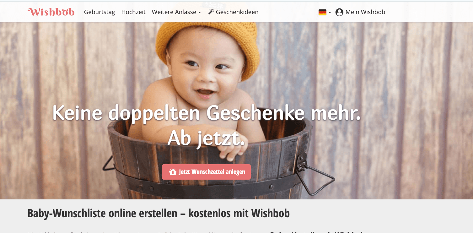 Beispiel einer mit Wishbob erstellten Online-Baby-Wunschliste