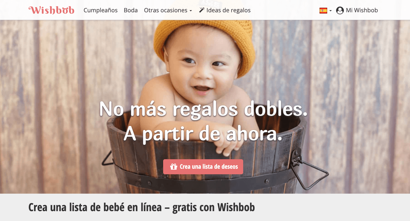 Ejemplo de una lista de nacimiento online creada con Wishbob